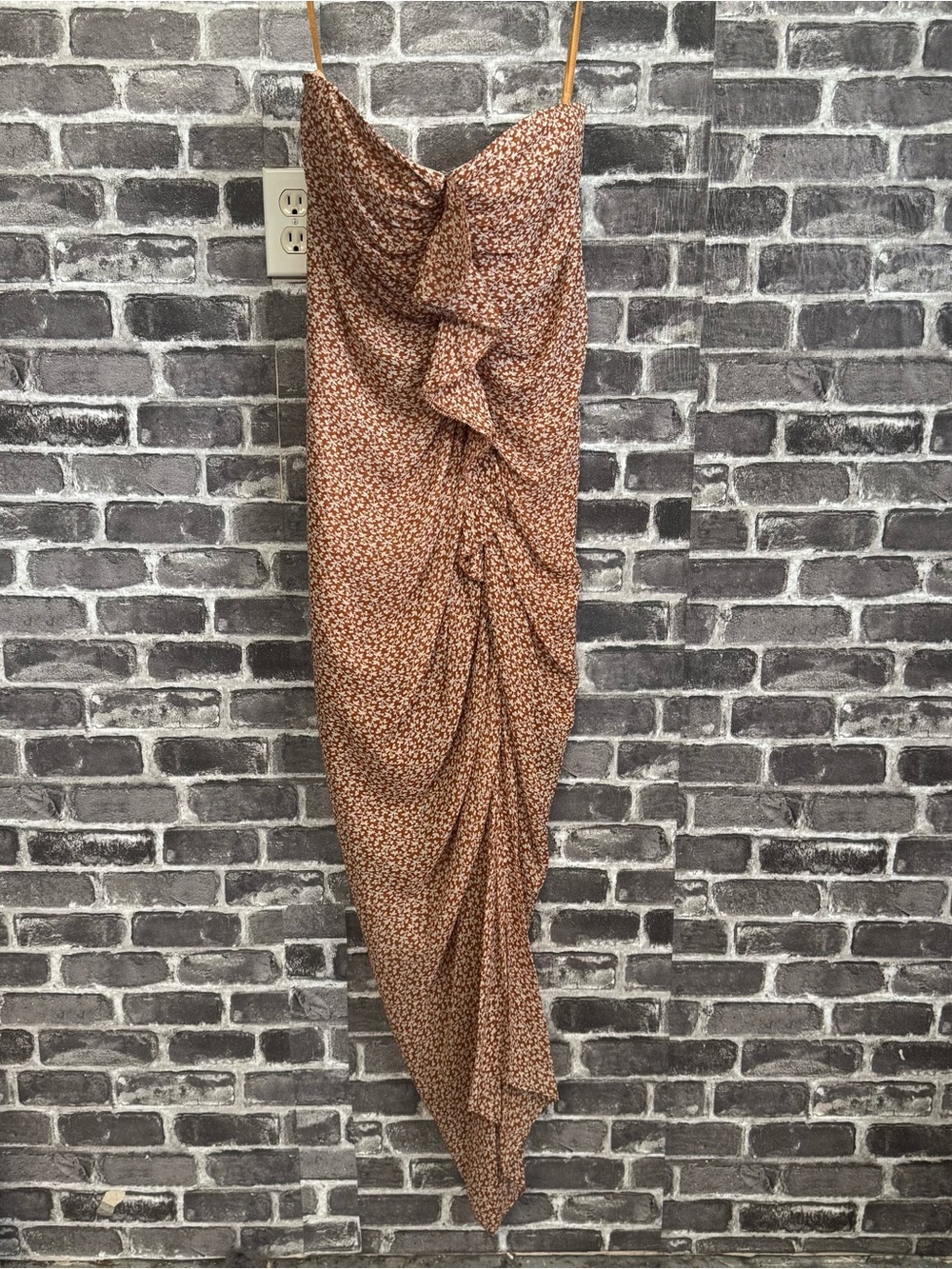 Veronica Beard strapless midi dress rust orange brown white floral 100% silk